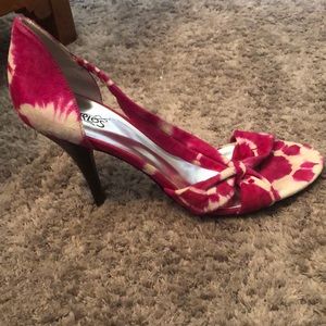 High heel shoes, suede, hot pink and white, size 8.5
